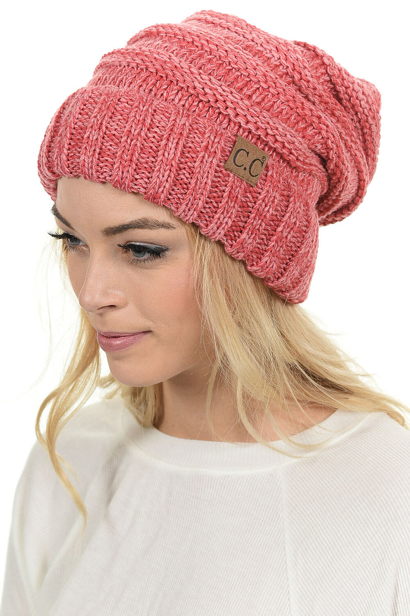 C.C. Oversized Slouchy Fit Cable Knit Beanie - Tricolor Mix