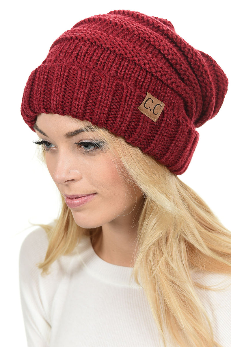 C.C. Oversized Slouchy Fit Cable Knit Beanie - Solid Colors