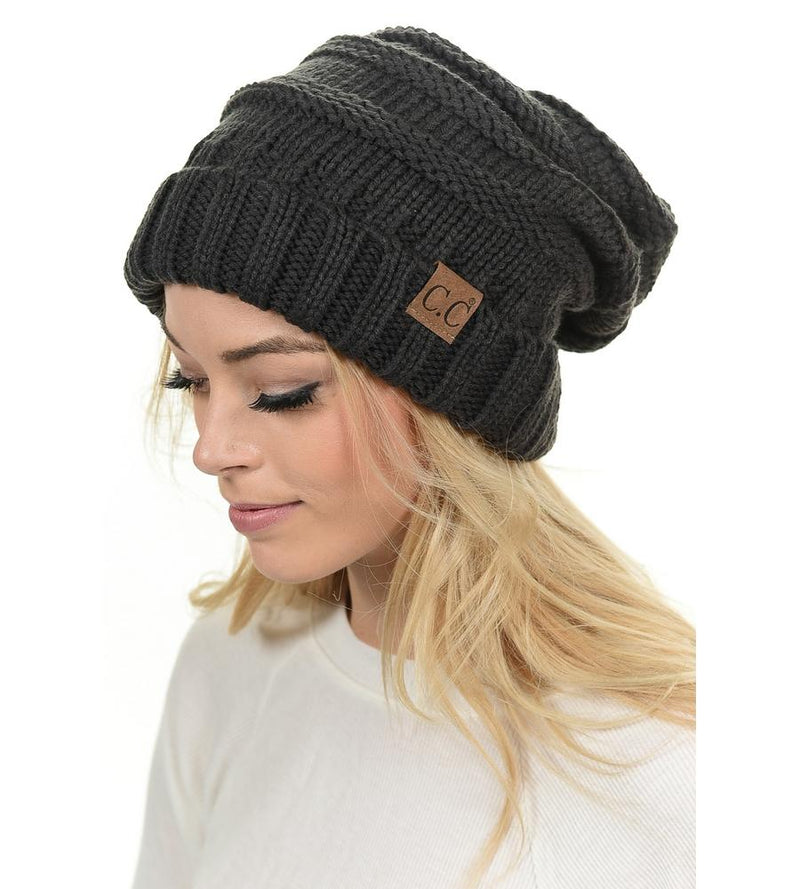 C.C. Oversized Slouchy Fit Cable Knit Beanie - Solid Colors