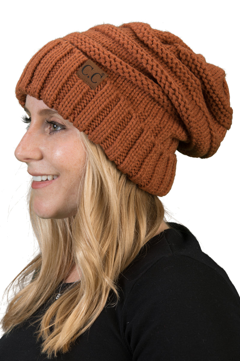 C.C. Oversized Slouchy Fit Cable Knit Beanie - Solid Colors