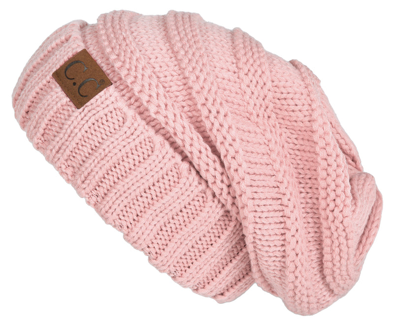 C.C. Oversized Slouchy Fit Cable Knit Beanie - Solid Colors