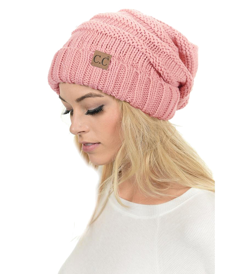 C.C. Oversized Slouchy Fit Cable Knit Beanie - Solid Colors