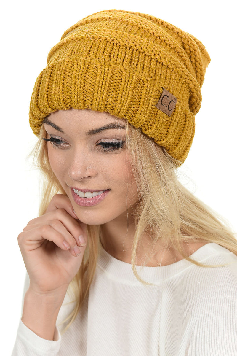 C.C. Oversized Slouchy Fit Cable Knit Beanie - Solid Colors