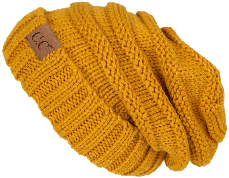 C.C. Oversized Slouchy Fit Cable Knit Beanie - Solid Colors