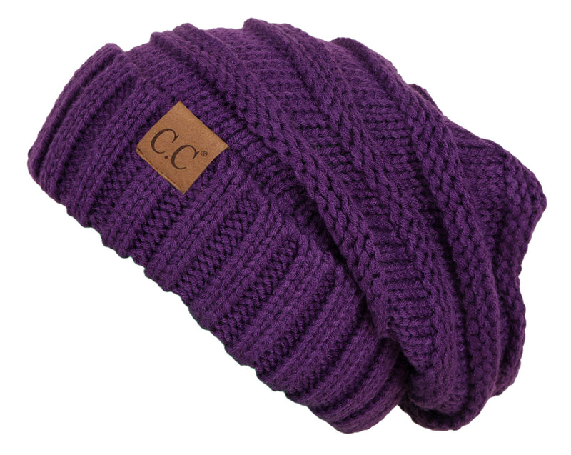 C.C. Oversized Slouchy Fit Cable Knit Beanie - Solid Colors