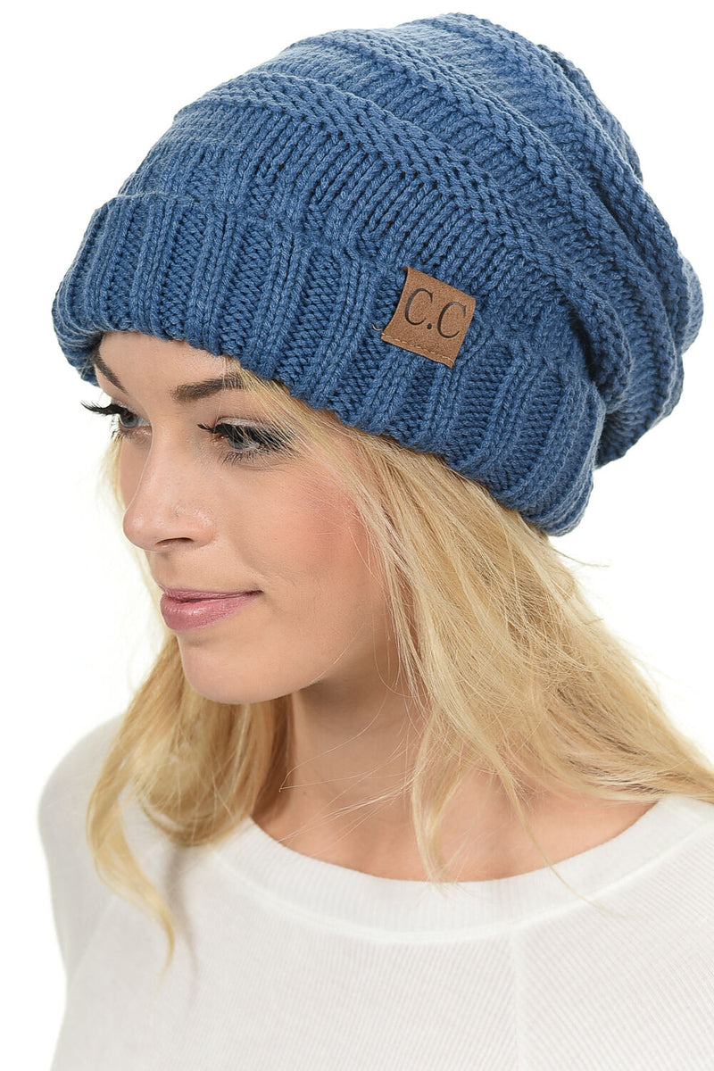 C.C. Oversized Slouchy Fit Cable Knit Beanie - Solid Colors