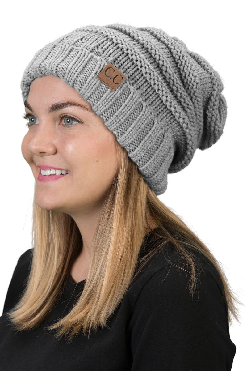 C.C. Oversized Slouchy Fit Cable Knit Beanie - Solid Colors