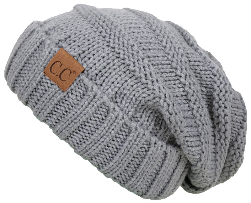 C.C. Oversized Slouchy Fit Cable Knit Beanie - Solid Colors