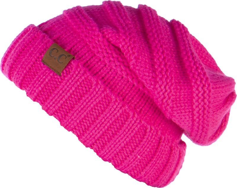 C.C. Oversized Slouchy Fit Cable Knit Beanie - Neon