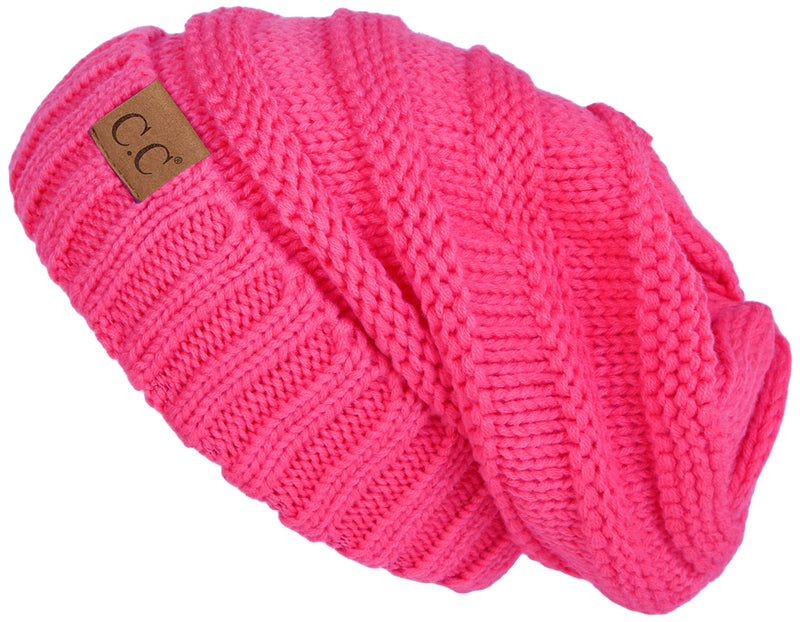 C.C. Oversized Slouchy Fit Cable Knit Beanie - Solid Colors
