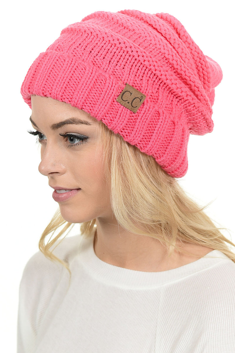 C.C. Oversized Slouchy Fit Cable Knit Beanie - Solid Colors