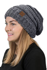 C.C. Oversized Slouchy Fit Cable Knit Beanie - 4-Tone