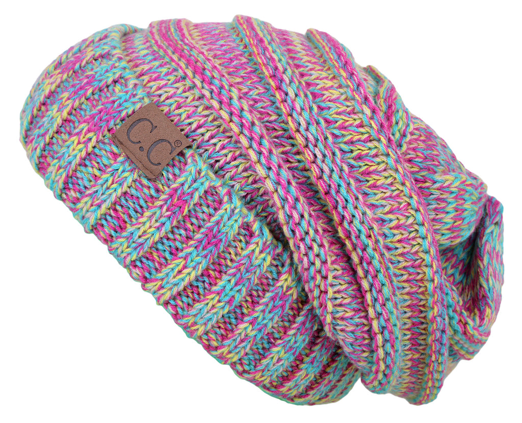 C.C. Oversized Slouchy Fit Cable Knit Beanie - 4-Tone