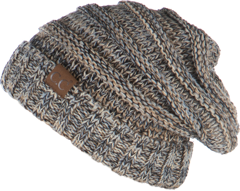 C.C. Oversized Slouchy Fit Cable Knit Beanie - 4-Tone