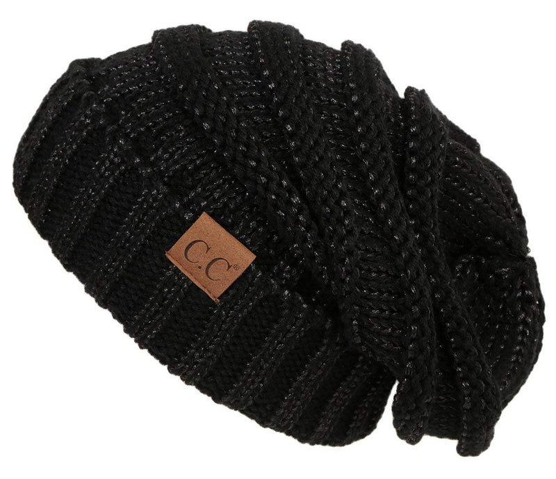 C.C. Oversized Slouchy Fit Cable Knit Beanie - Metallic