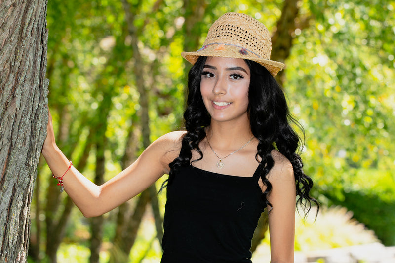 Short Brim Fedora Hat - Natural W/ Tassels