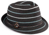 C.C Short Brim Fedora - Black with Denim Stripes and Rope