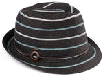 C.C Short Brim Fedora - Black with Denim Stripes and Rope