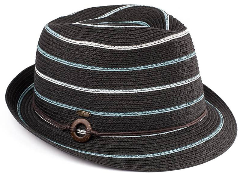 C.C Short Brim Fedora - Black with Denim Stripes and Rope