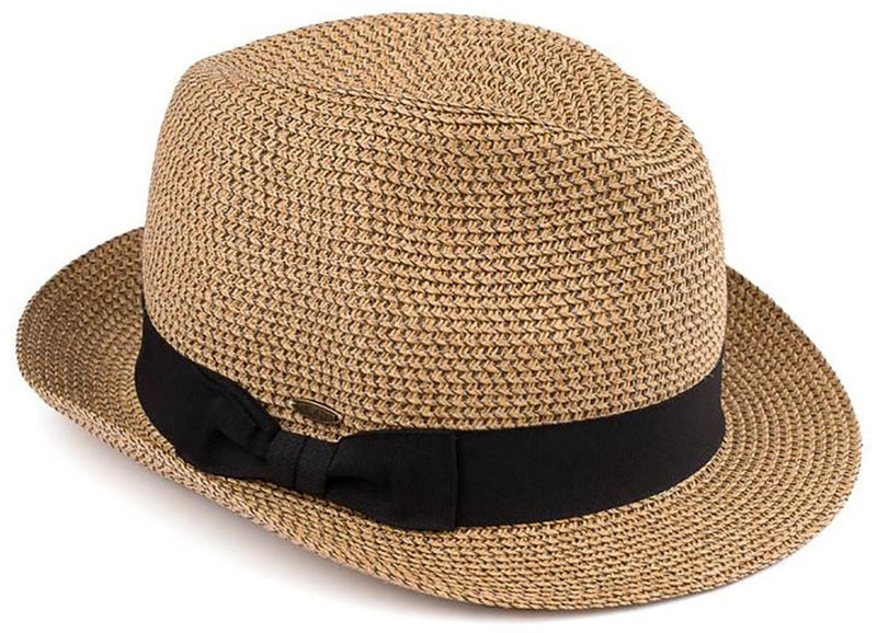 C.C Short Brim Fedora - Brown & Natural Mix with Black Band