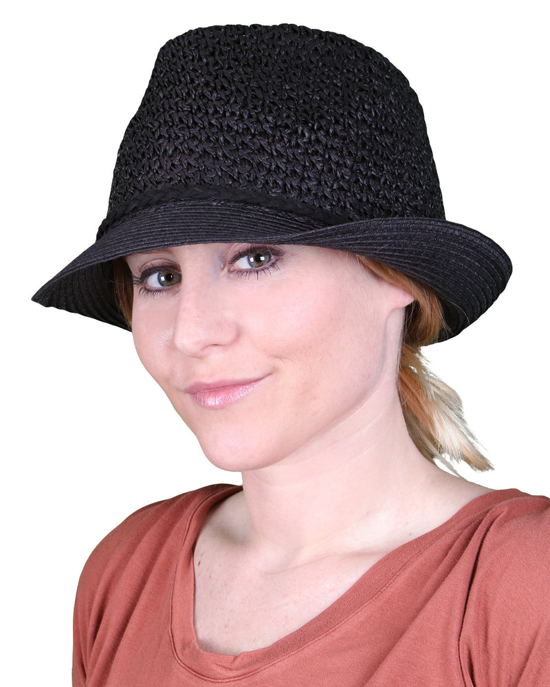 C.C Short Brim Fedora - Black with Black Rope