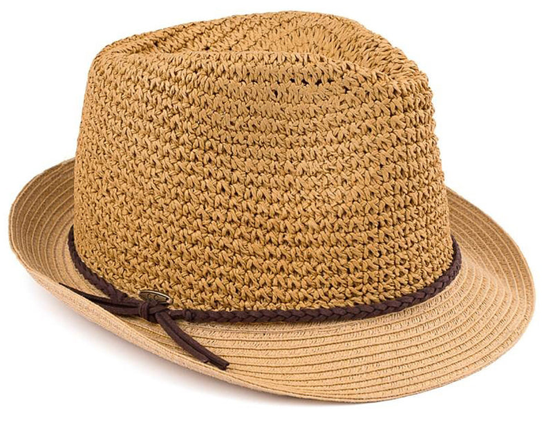 C.C Short Brim Fedora - Dark Natural with Brown Rope