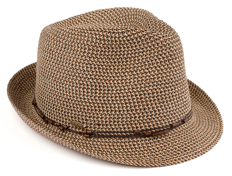 Short Brim Fedora Hat - Brown Multi with Beaded Ropes