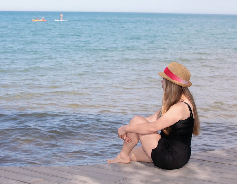 Woven Fedora Sun Hat: Ombre Band - Coral/Natural