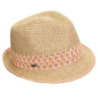 Funky Junque’s UPF50+ Adjustable Multicolor Woven Pattern Short Brim Fedora Hat - Coral