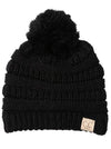 C.C. Kid's Cable Knit Winter Beanie W/ Pom - Solid Colors