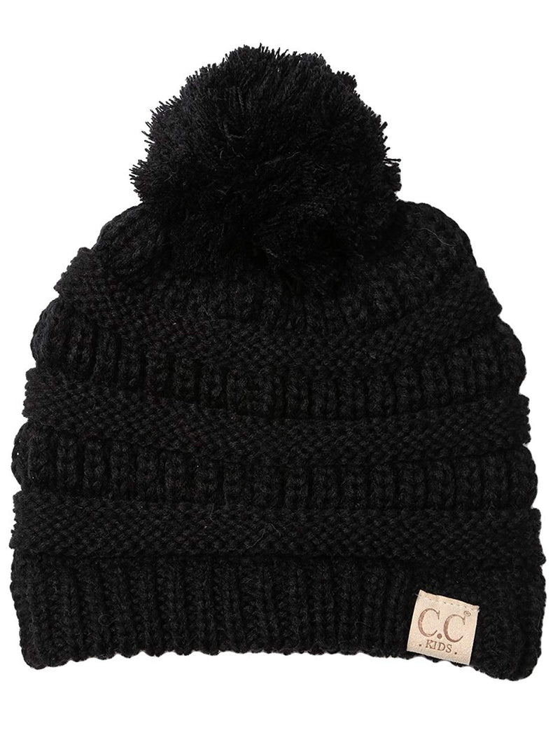 C.C. Kid's Cable Knit Winter Beanie W/ Pom - Solid Colors