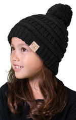 C.C. Kid's Cable Knit Winter Beanie W/ Pom - Solid Colors