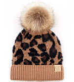 C.C. Kid's Classic Fit Cable Knit Beanie W/ Pom - Leopard