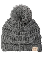 C.C. Kid's Cable Knit Winter Beanie W/ Pom - Solid Colors