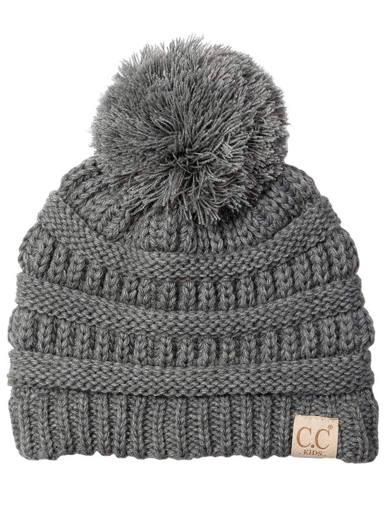 C.C. Kid's Cable Knit Winter Beanie W/ Pom - Solid Colors