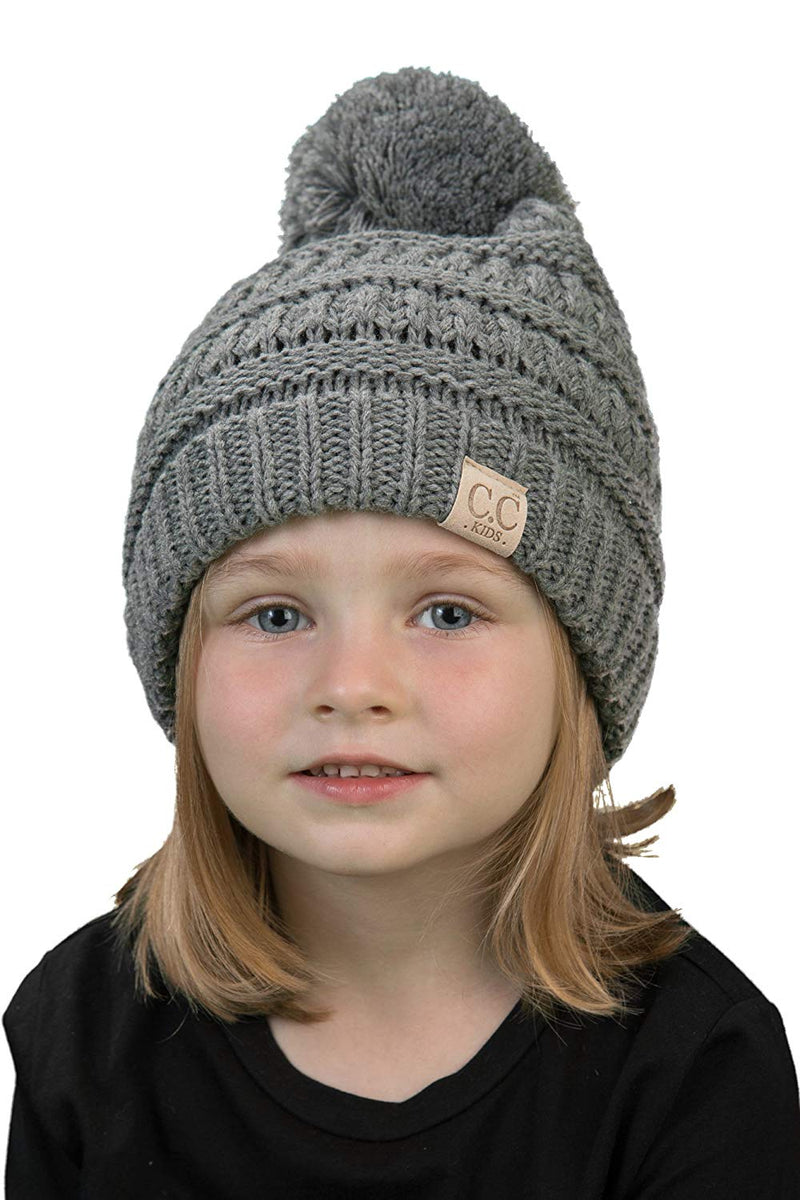 C.C. Kid's Cable Knit Winter Beanie W/ Pom - Solid Colors