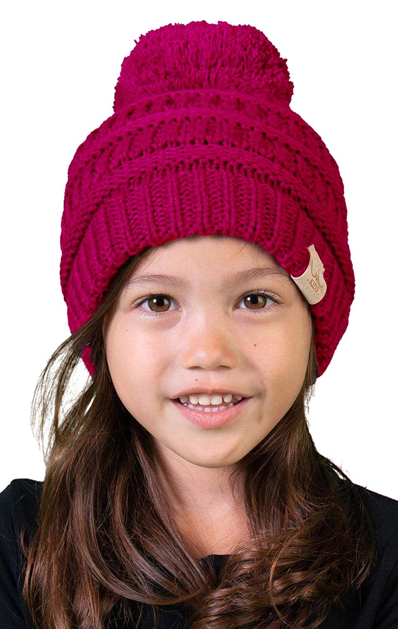 C.C. Kid's Cable Knit Winter Beanie W/ Pom - Solid Colors