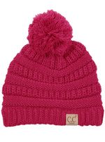 C.C. Kid's Cable Knit Winter Beanie W/ Pom - Solid Colors