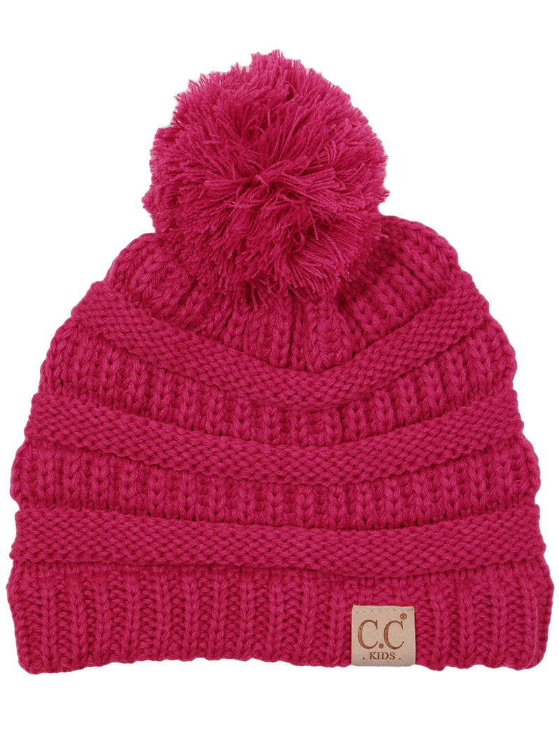 C.C. Kid's Cable Knit Winter Beanie W/ Pom - Solid Colors