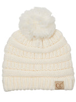 C.C. Kid's Cable Knit Winter Beanie W/ Pom - Solid Colors