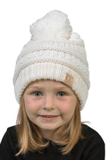 C.C. Kid's Cable Knit Winter Beanie W/ Pom - Solid Colors