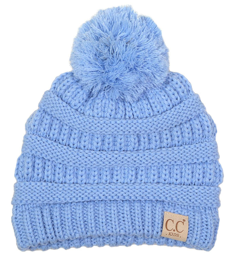 C.C. Kid's Cable Knit Winter Beanie W/ Pom - Solid Colors