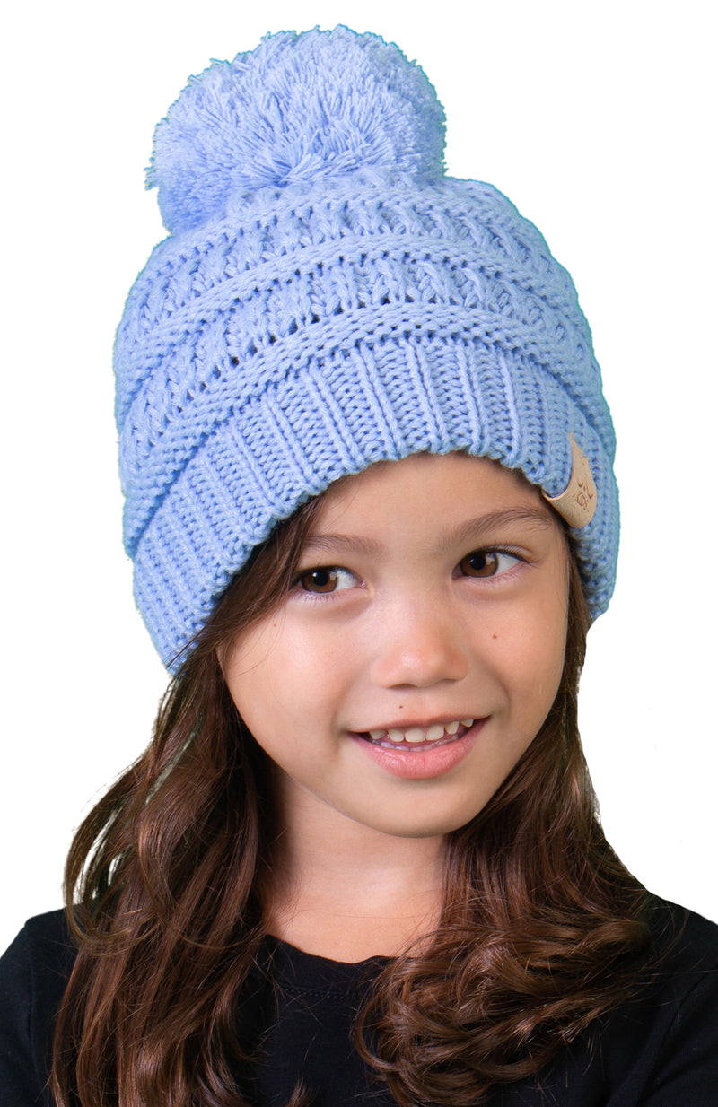 C.C. Kid's Cable Knit Winter Beanie W/ Pom - Solid Colors