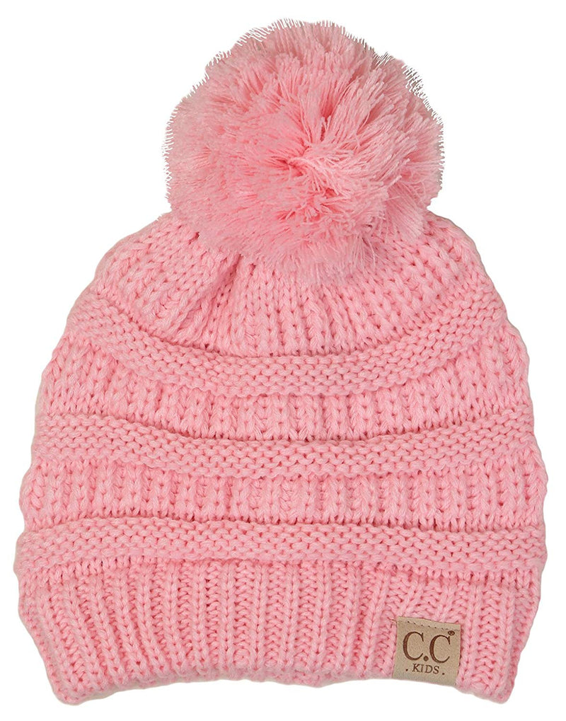 C.C. Kid's Cable Knit Winter Beanie W/ Pom - Solid Colors