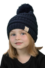 C.C. Kid's Cable Knit Winter Beanie W/ Pom - Solid Colors