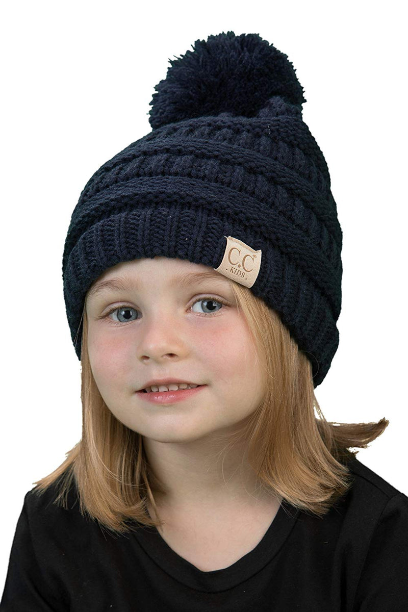 C.C. Kid's Cable Knit Winter Beanie W/ Pom - Solid Colors