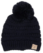 C.C. Kid's Cable Knit Winter Beanie W/ Pom - Solid Colors