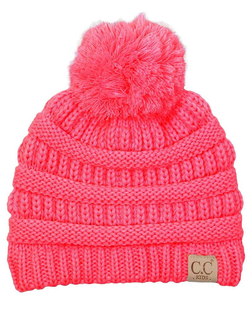 C.C. Kid's Cable Knit Winter Beanie W/ Pom - Solid Colors
