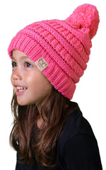 C.C. Kid's Cable Knit Winter Beanie W/ Pom - Solid Colors
