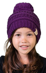 C.C. Kid's Cable Knit Winter Beanie W/ Pom - Solid Colors